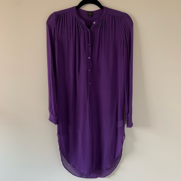 Aritzia Babaton Shirt Dress Button Down front Silk Long sleeve Purple Size XXS - Picture 16 of 16